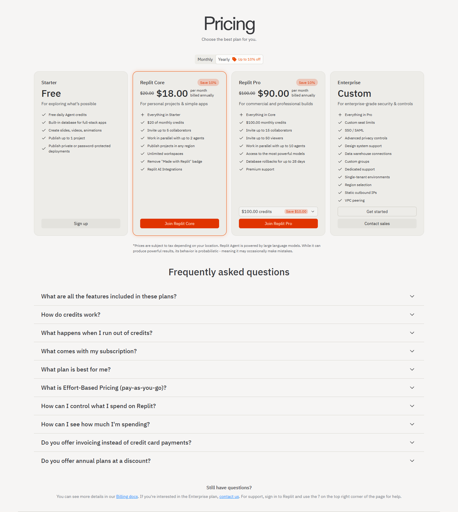 Pricing Page @Replit
