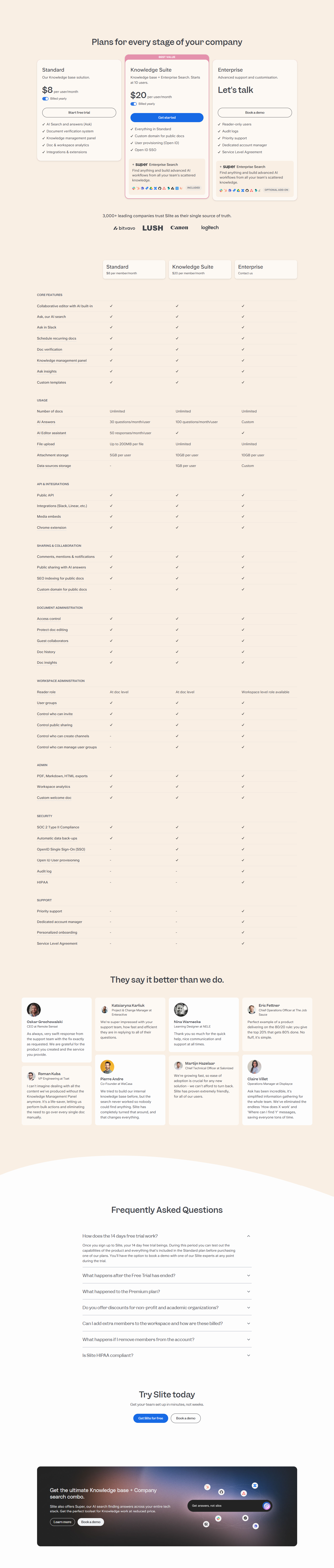 Pricing Page @Slite