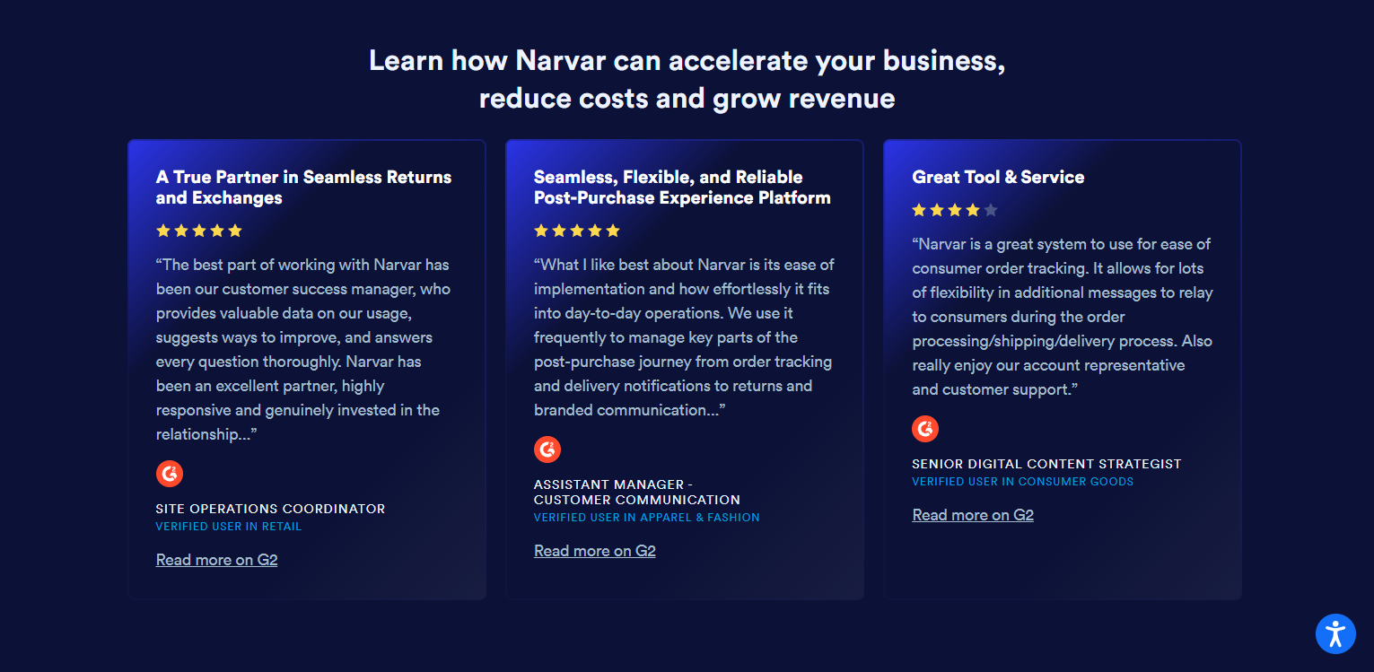 Testimonials Section @Narvar
