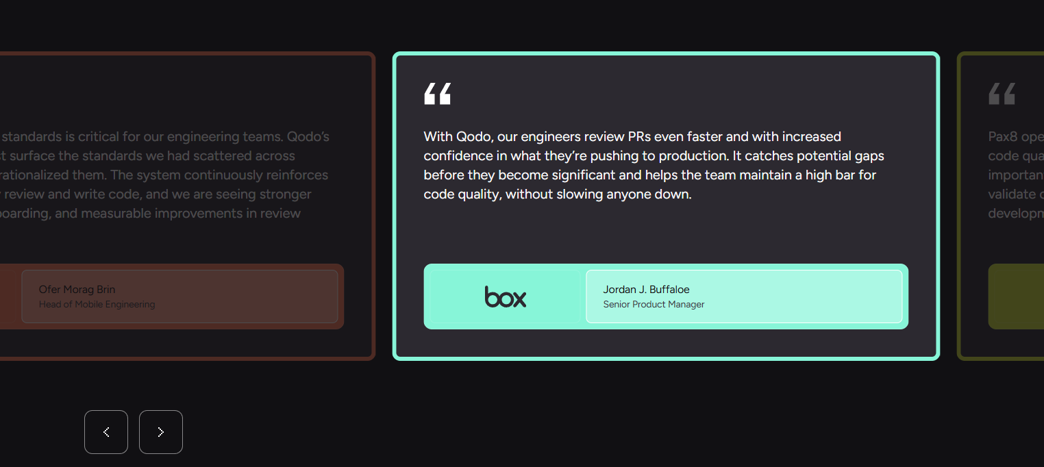 Testimonials Section @Qodo