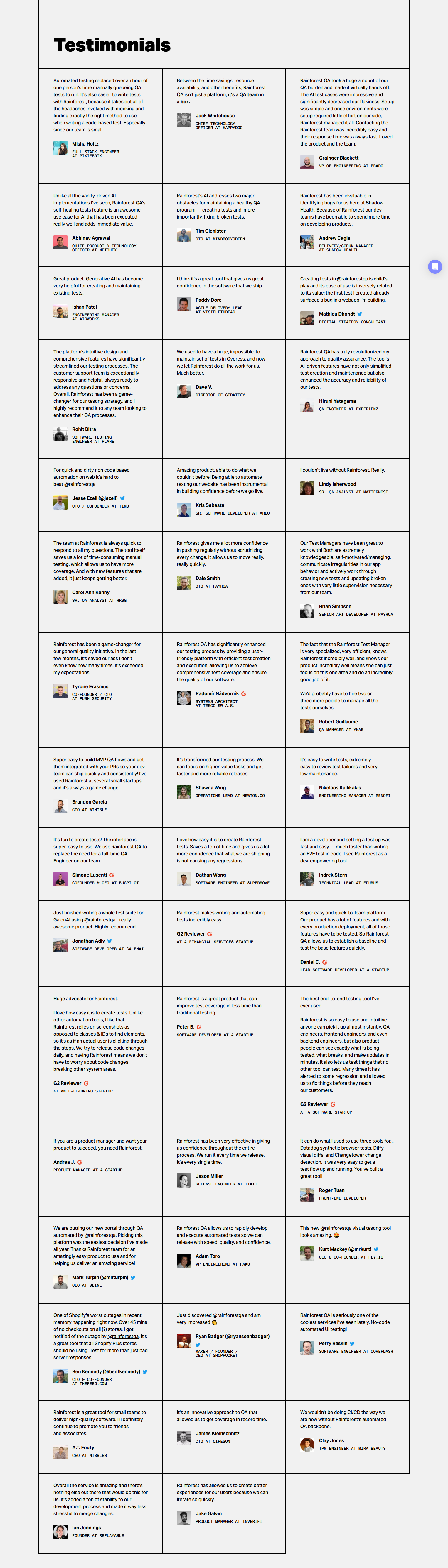 Testimonials Section @Rainforest QA