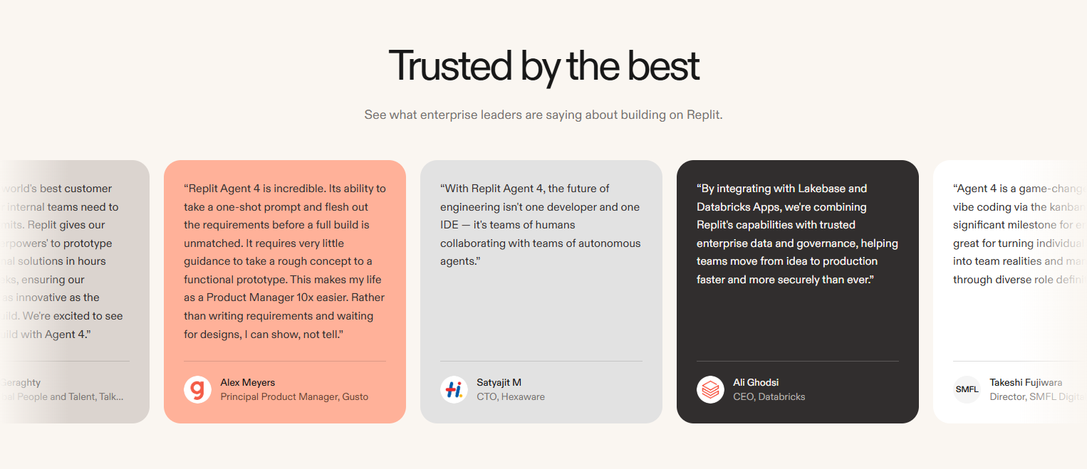 Testimonials Section @Replit