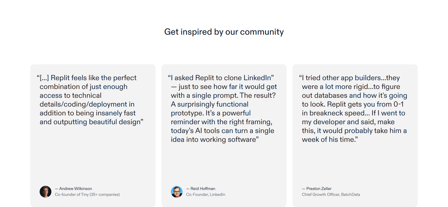 Testimonials Section @Replit