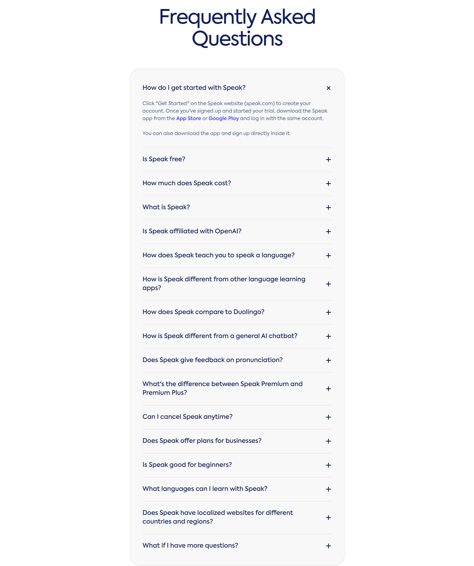 FAQ @Speak