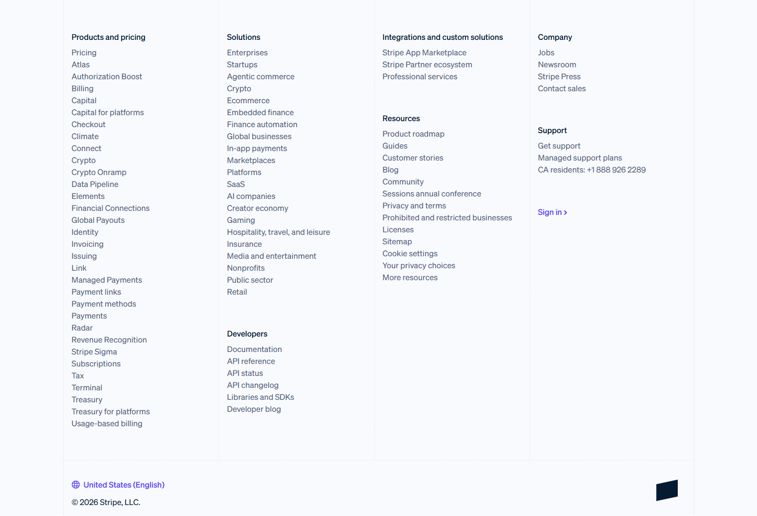 Footer @Stripe