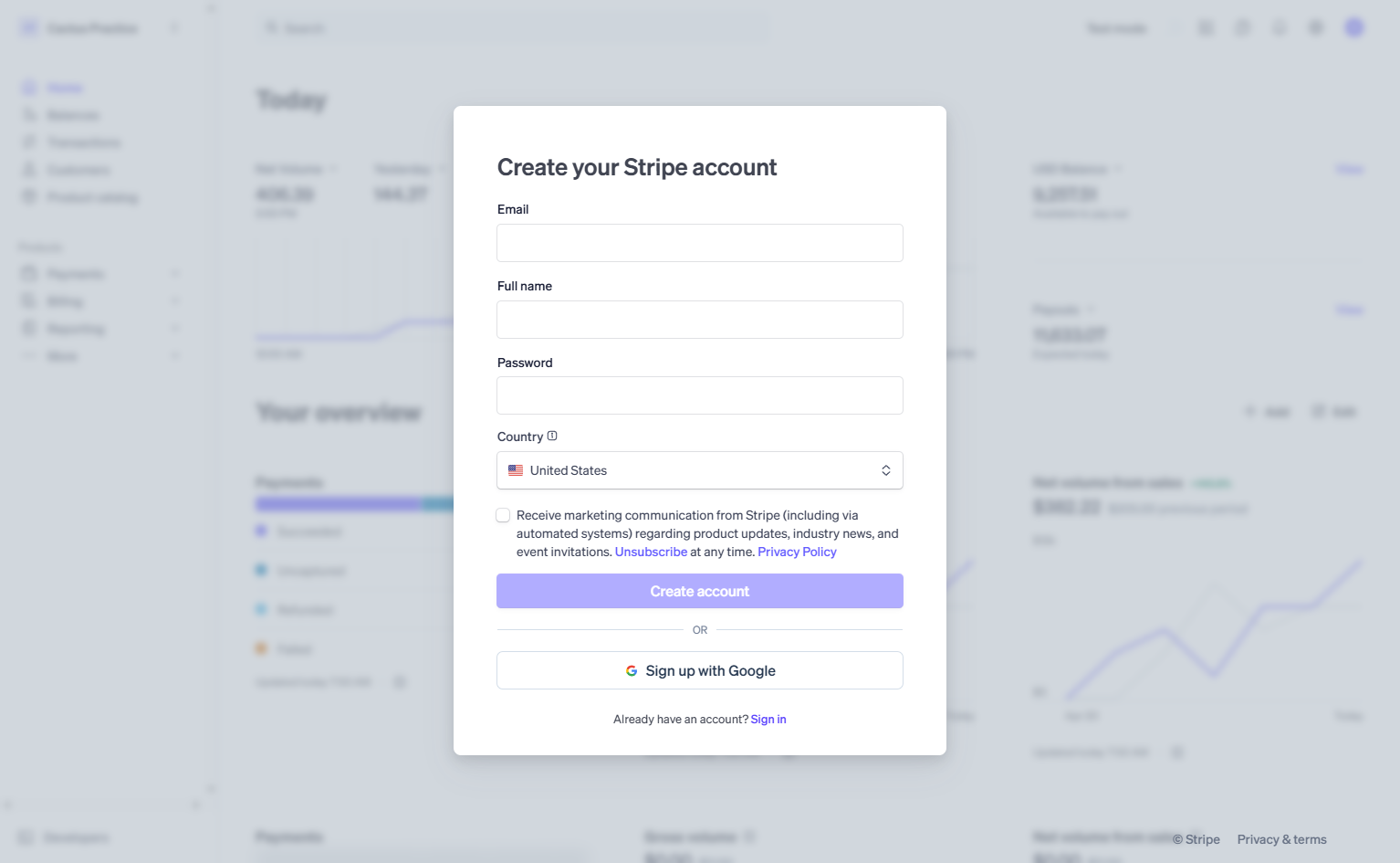 Signup @Stripe