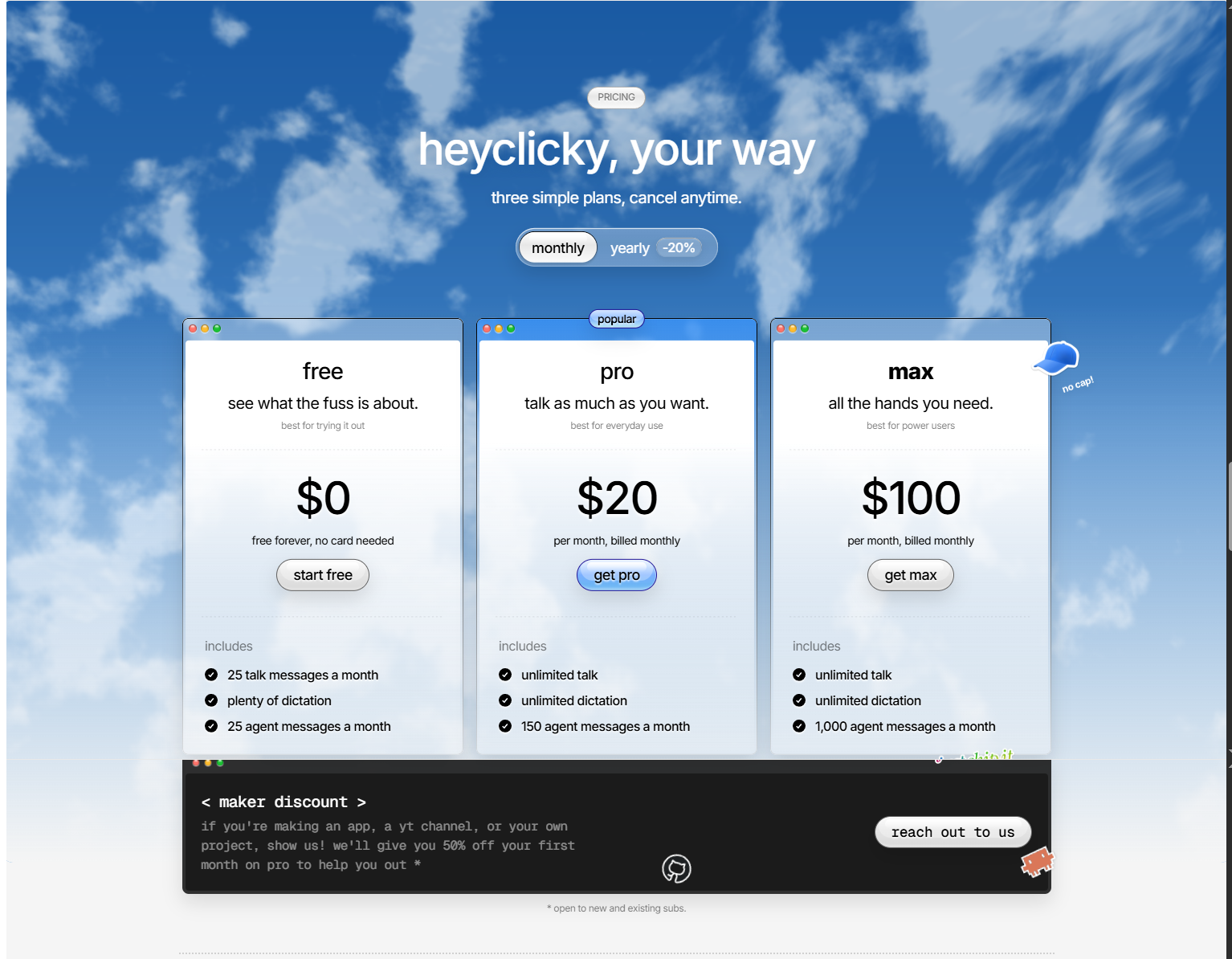 Pricing Page @HeyClicky