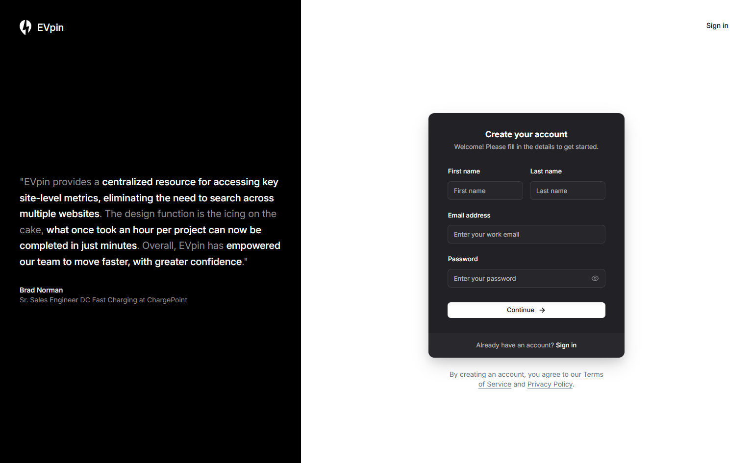 Signup @EVpin
