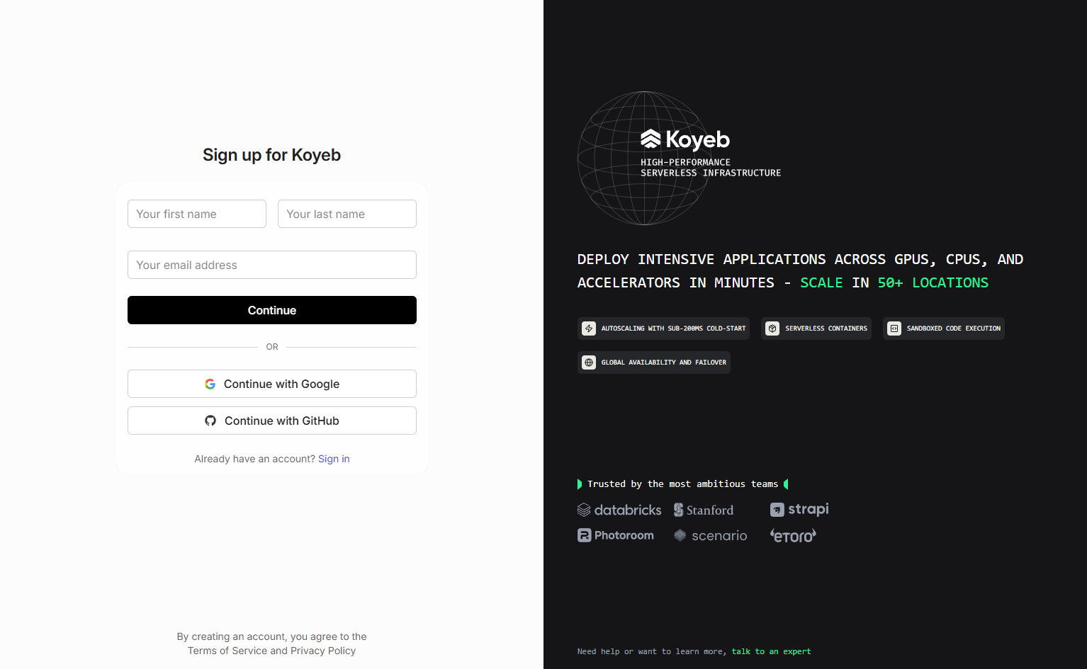 Signup @Koyeb