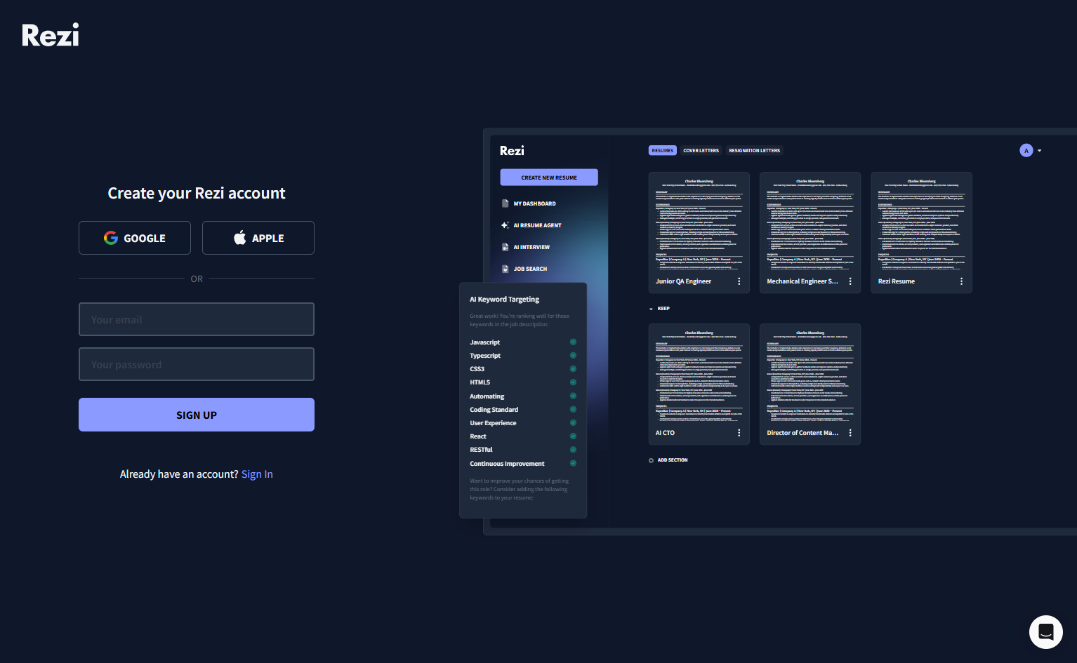 Signup @Rezi
