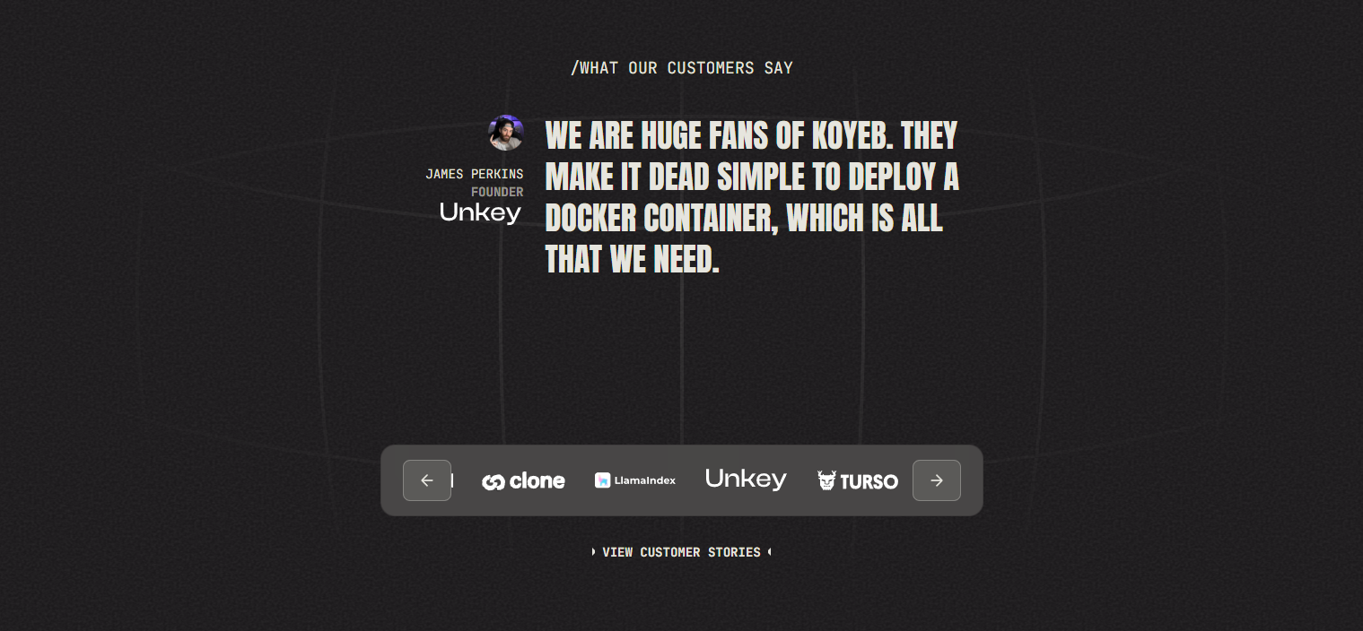 Testimonials Section @Koyeb