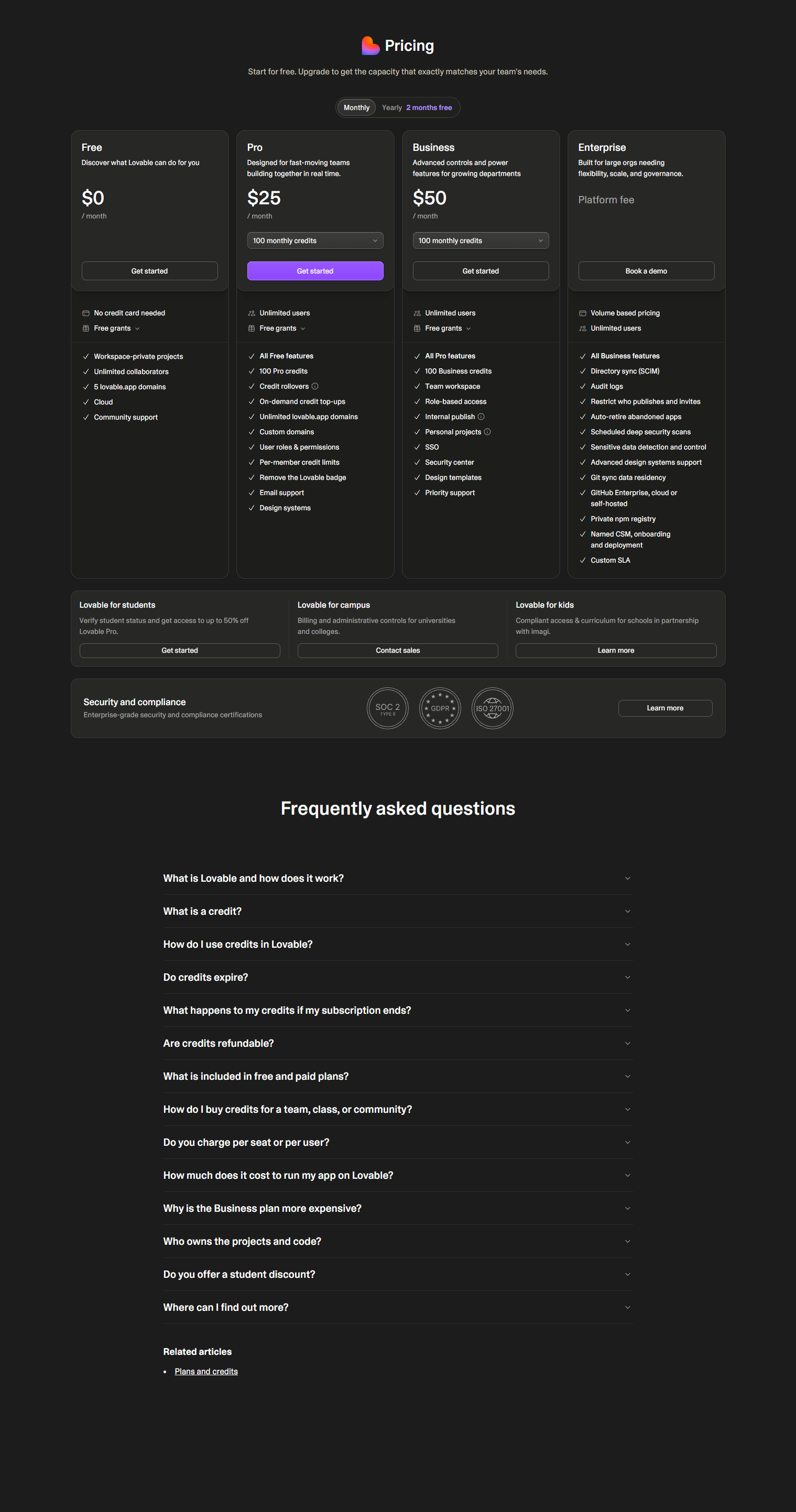 Pricing Page @Lovable
