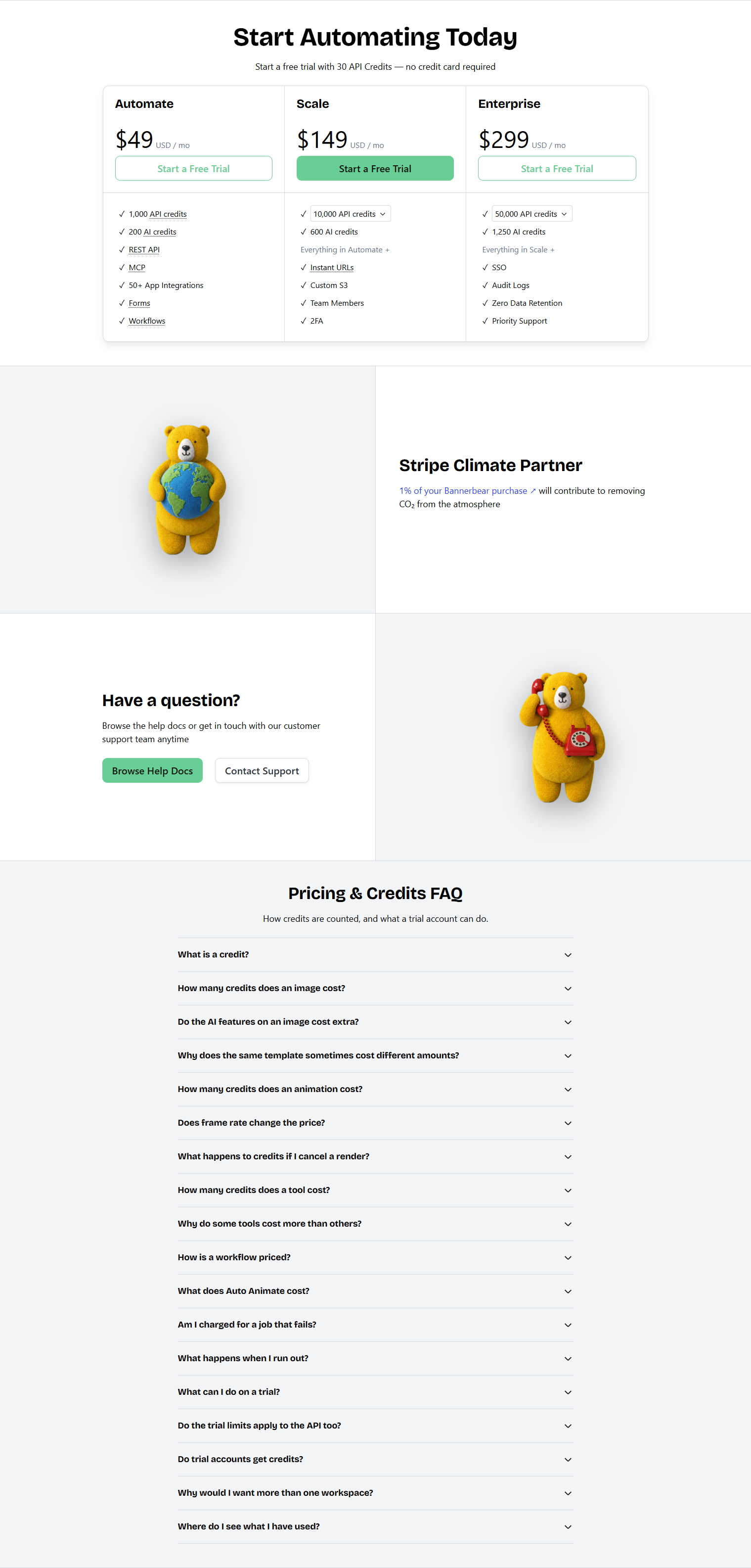 Pricing Page @Bannerbear